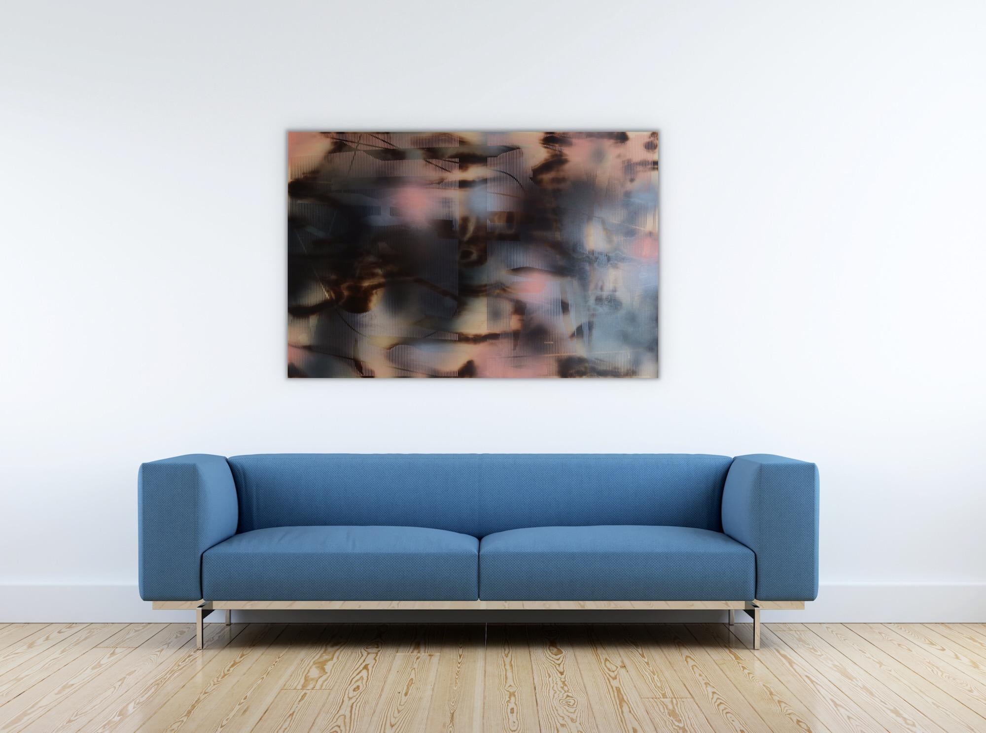 d'Ombré 5 (pintura cuadriculada geometría abstracta patrones ópticos marrón carne añil) 1