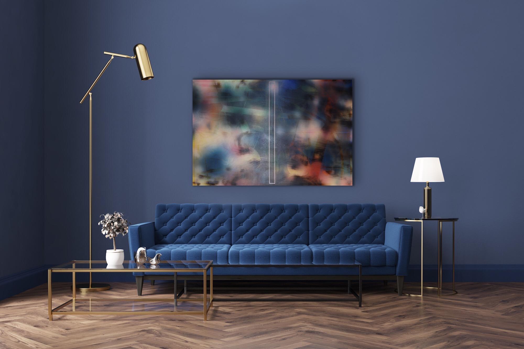 d'Ombré (pittura a griglia geometria astratta toni gioiello motivi a strisce art deco) - Painting Contemporaneo di Melisa Taylor Metzger