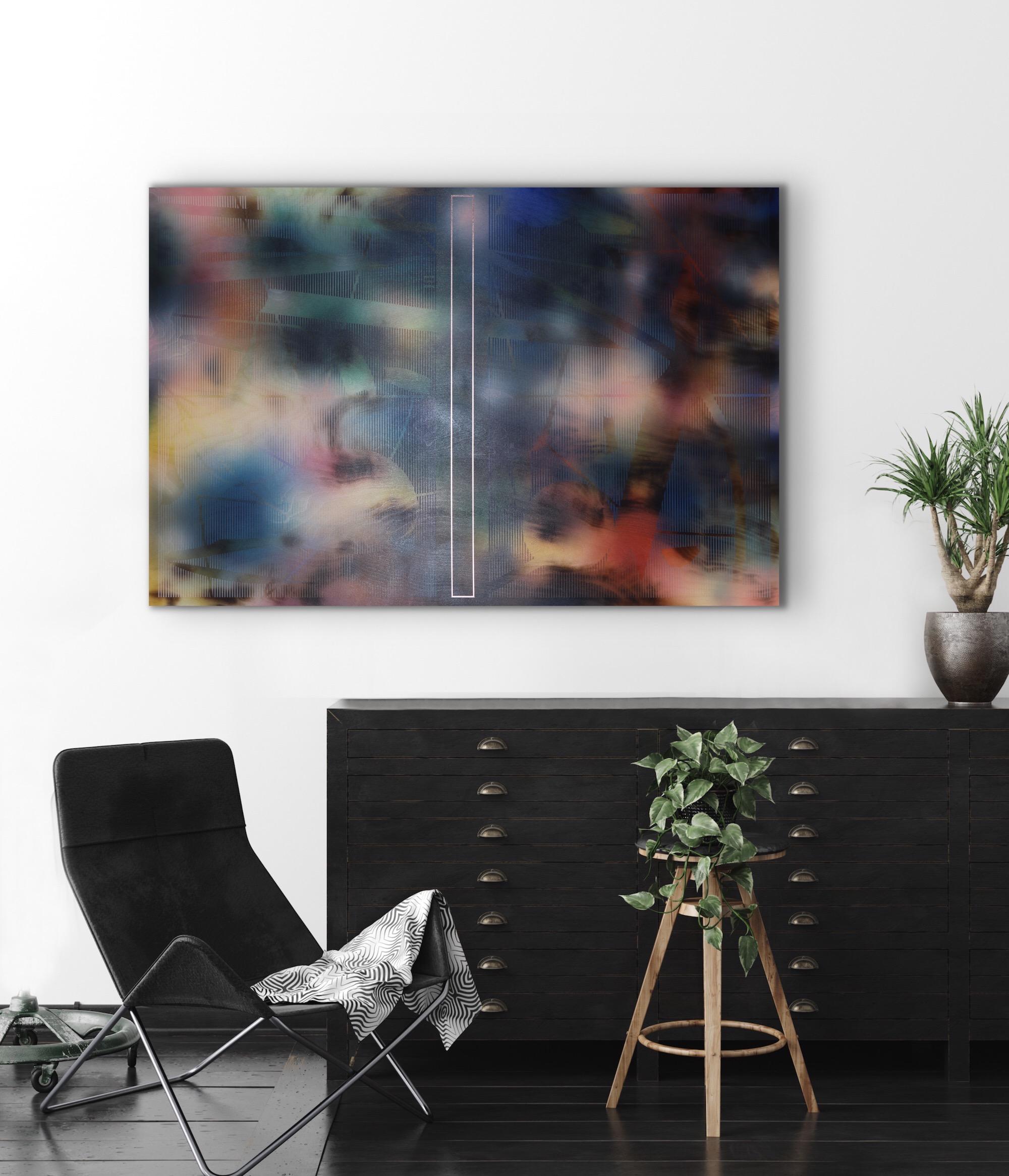 d'Ombré (pittura a griglia geometria astratta toni gioiello motivi a strisce art deco) - Abstract Painting Nero di Melisa Taylor Metzger