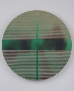 Emerald green pill (minimaliste grid round painting on wood dopamine art)