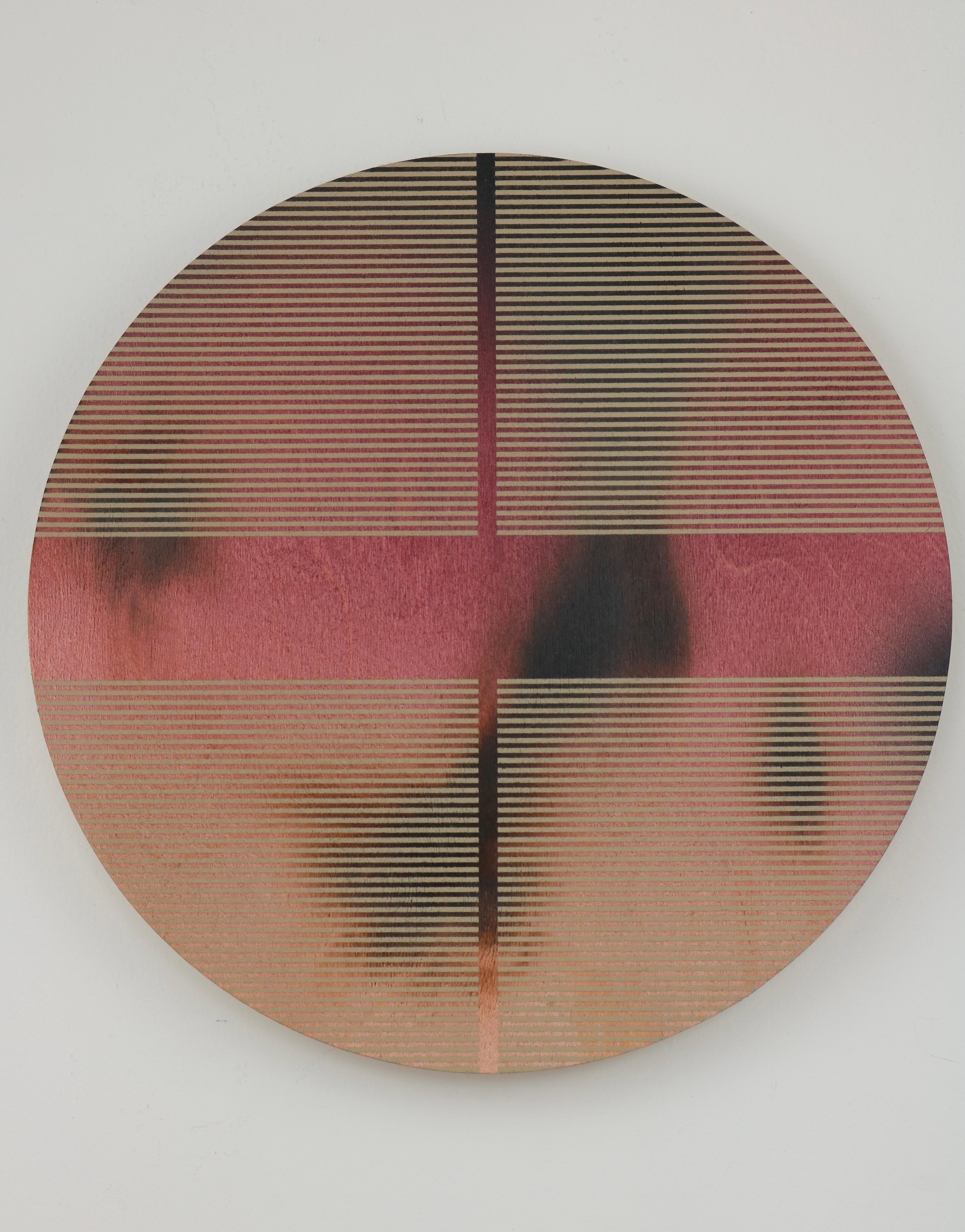 Melisa Taylor Metzger Abstract Painting - Fandango pink pill (minimaliste grid round painting on wood dopamine pink art)