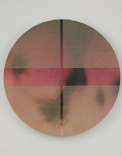 Fandango pink pill (minimaliste grid round painting on wood dopamine pink art)