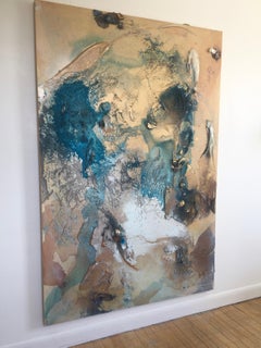 At Sea Between Fossils & Satellites (large-scale textured painting sand organic)