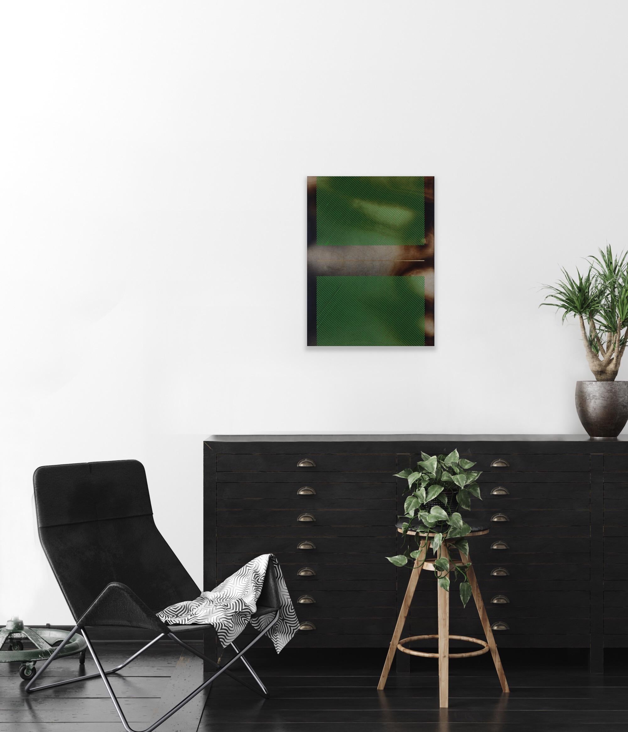 Verde bosque Mångata (pintura cuadriculada madera mínima borde duro dopamina vibrante) - Abstract Painting Negro de Melisa Taylor Metzger