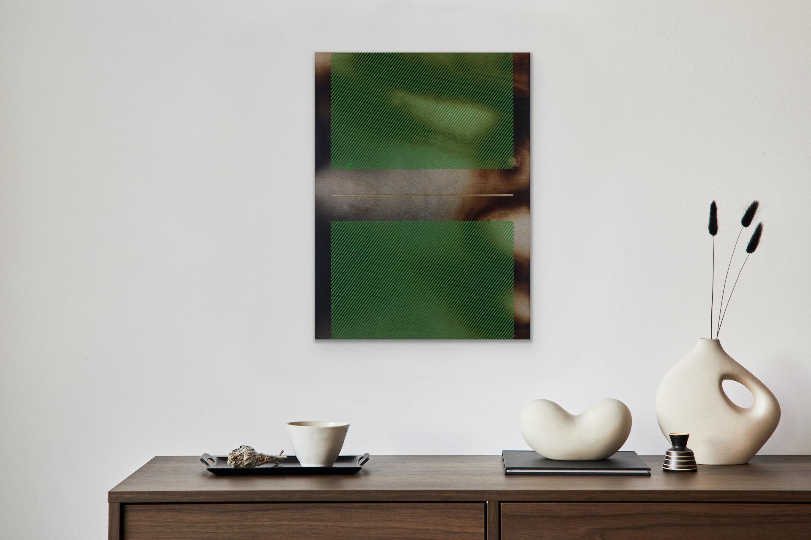 Verde bosque Mångata (pintura cuadriculada madera mínima borde duro dopamina vibrante) en venta 1
