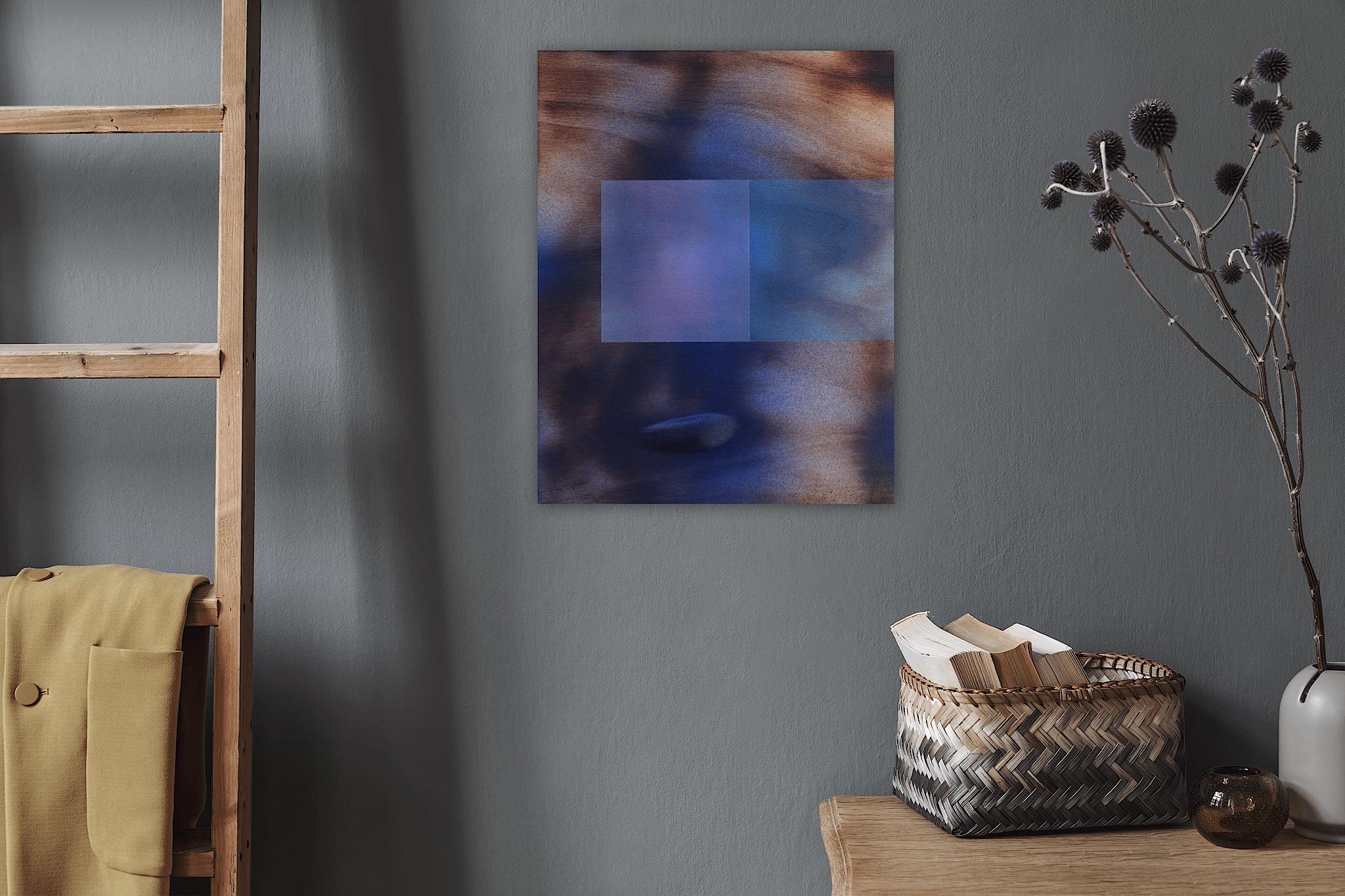 Wood e decimali 2023.1 (piccolo quadro minimalista astratto in legno blu) in vendita 6