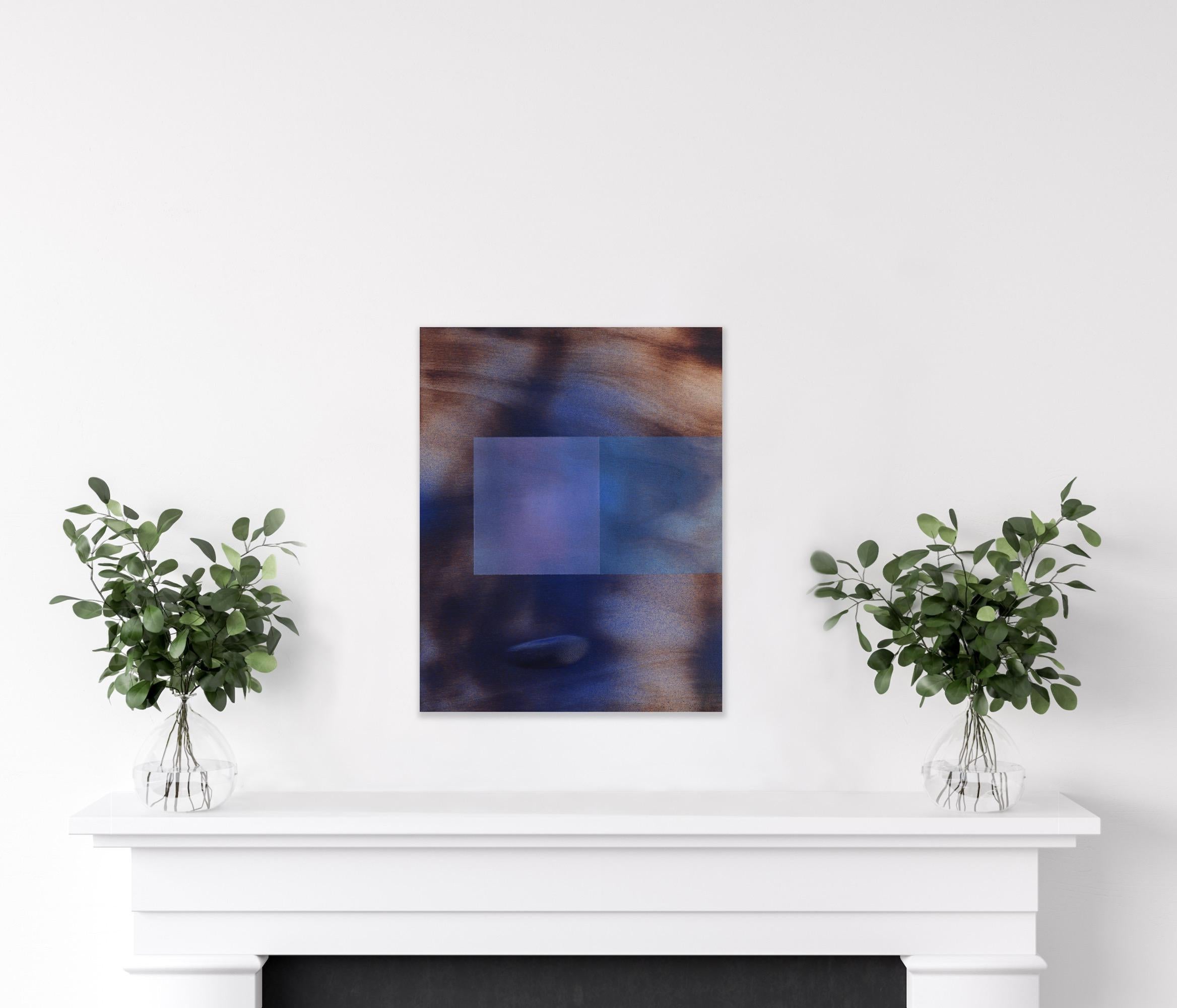 Frost and decimals 2023.1 (petite peinture abstraite en bois bleu foncé minimaliste) en vente 3