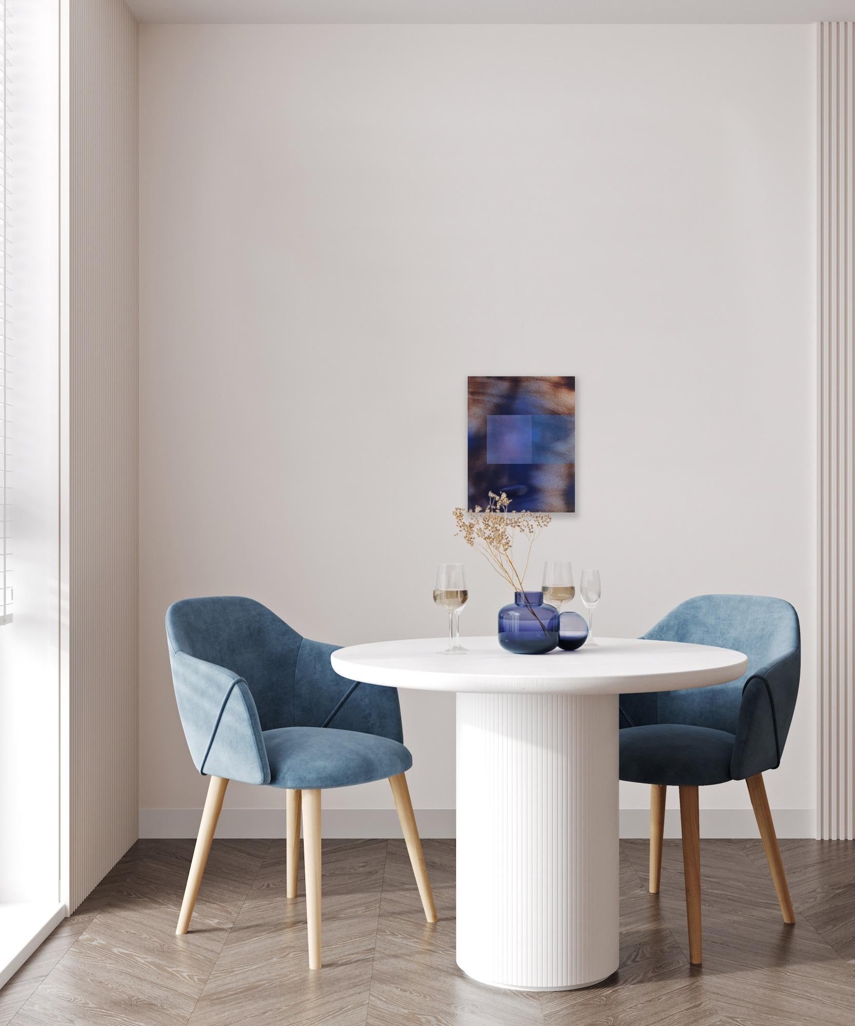 Wood e decimali 2023.1 (piccolo quadro minimalista astratto in legno blu) in vendita 4