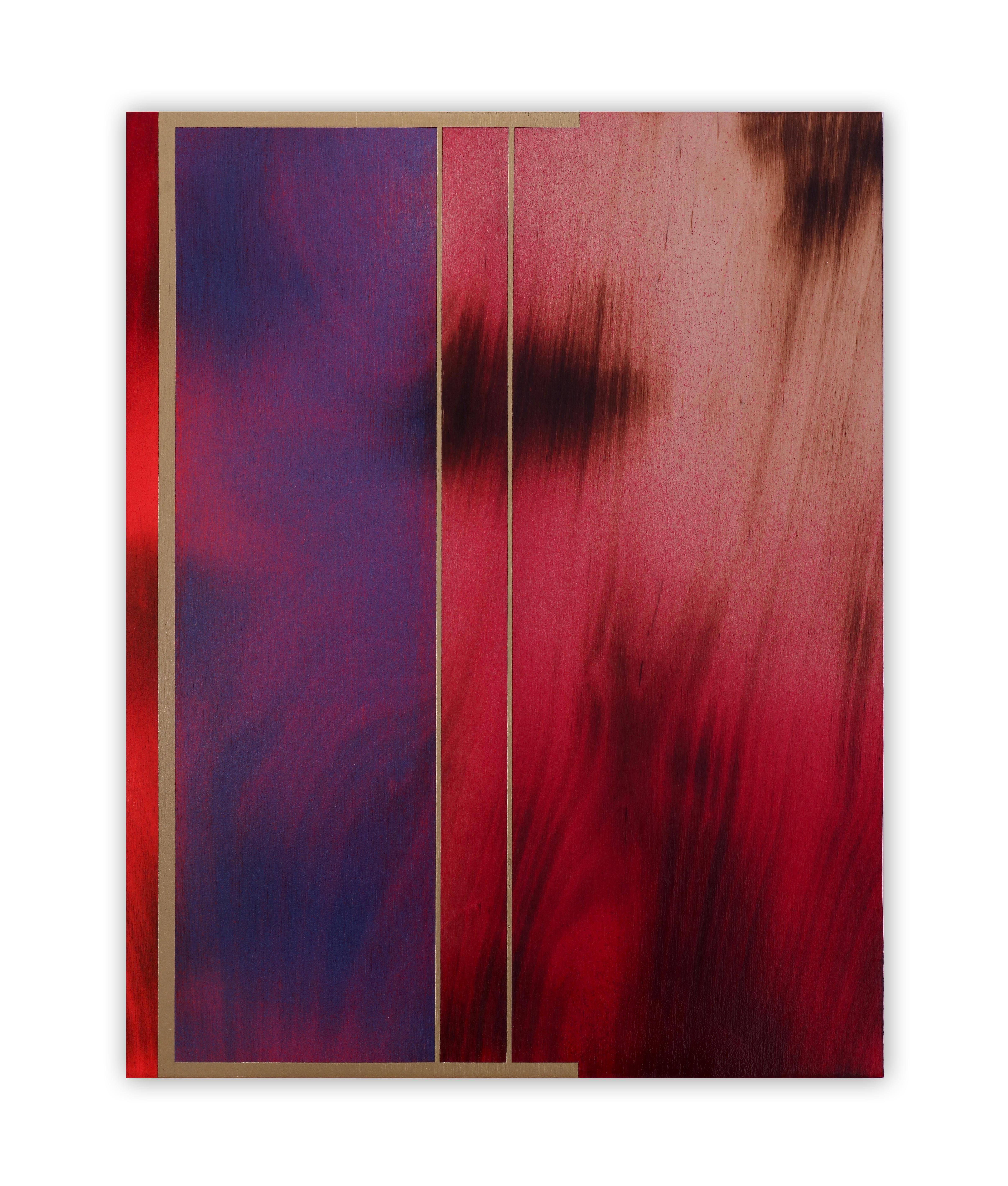 Frost and Decimals (small scale grid fushia painting abstract wood contemporary