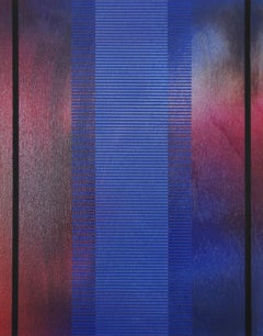 Frost & Decimals XIII (art deco grid small painting wood striped jewel tones art