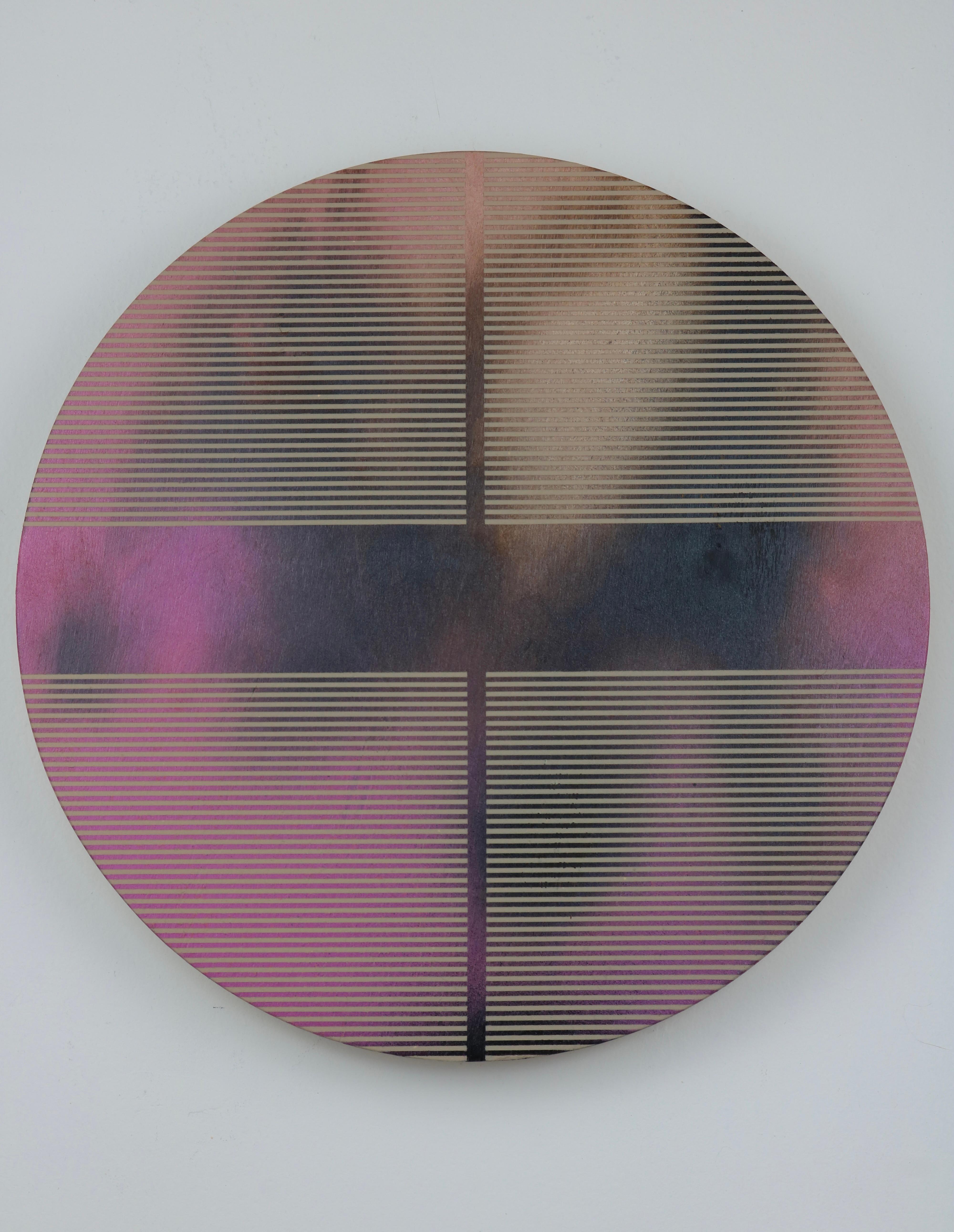 Fuchsia pill (minimaliste grid round painting on wood dopamine art) - Mixed Media Art by Melisa Taylor Metzger