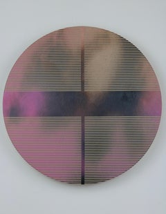 Fuchsia pill (minimaliste grid round painting on wood dopamine art)