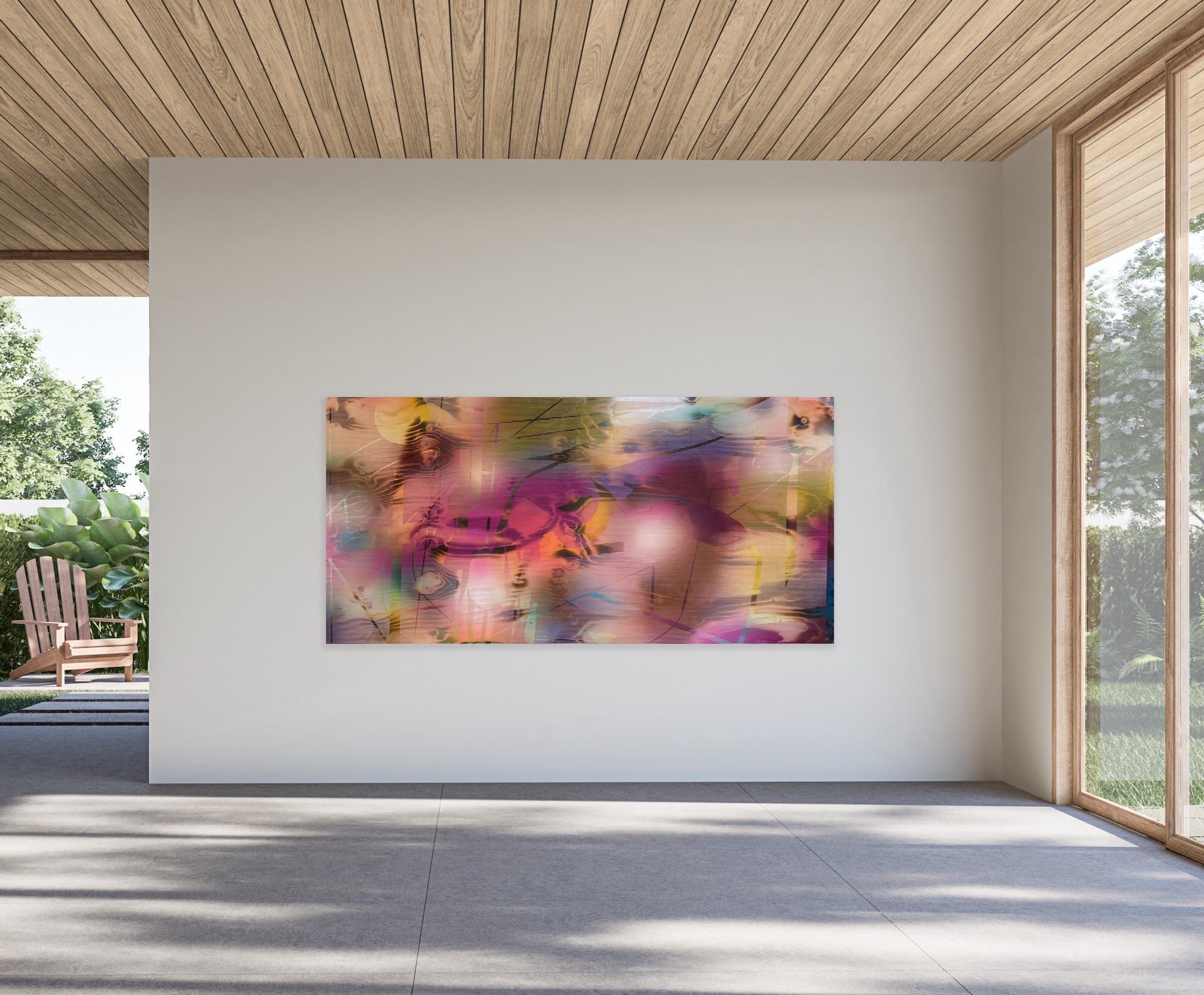 HRCB (grille vibrante peinture abstraite Wood formes contemporaines rose magenta) - Painting de Melisa Taylor Metzger