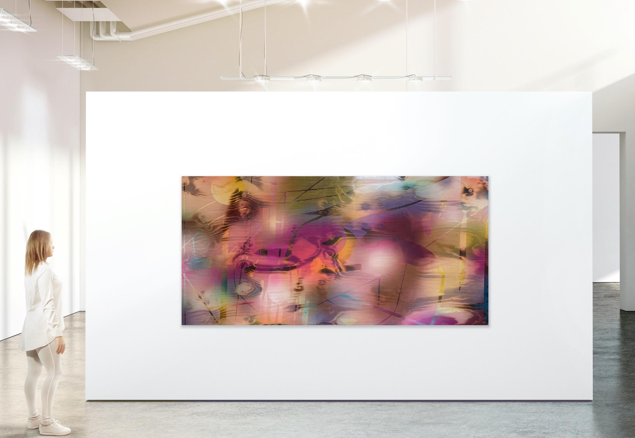 HRCB (grille vibrante peinture abstraite Wood formes contemporaines rose magenta) - Abstrait Painting par Melisa Taylor Metzger