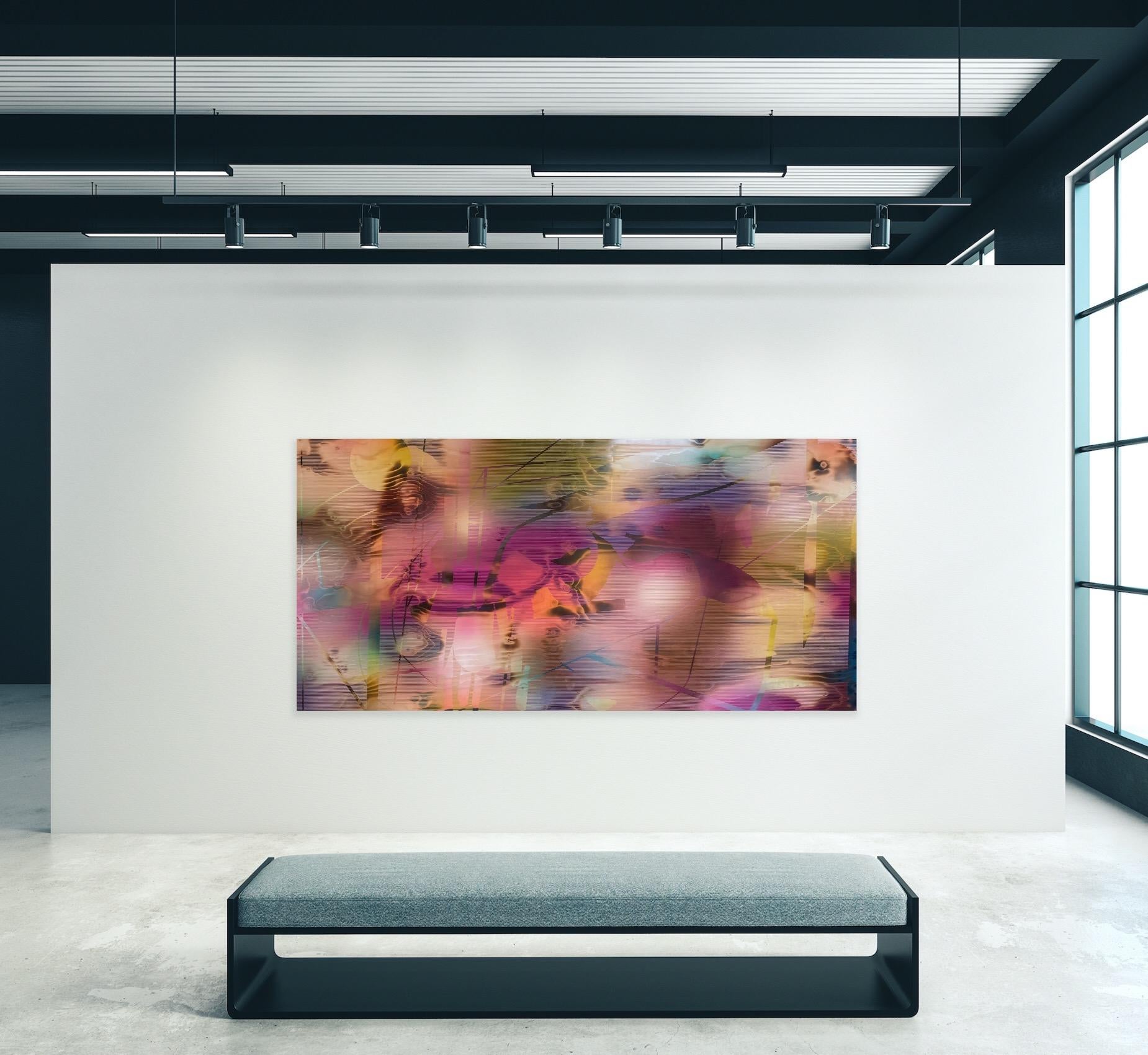HRCB (grille vibrante peinture abstraite Wood formes contemporaines rose magenta) - Marron Abstract Painting par Melisa Taylor Metzger