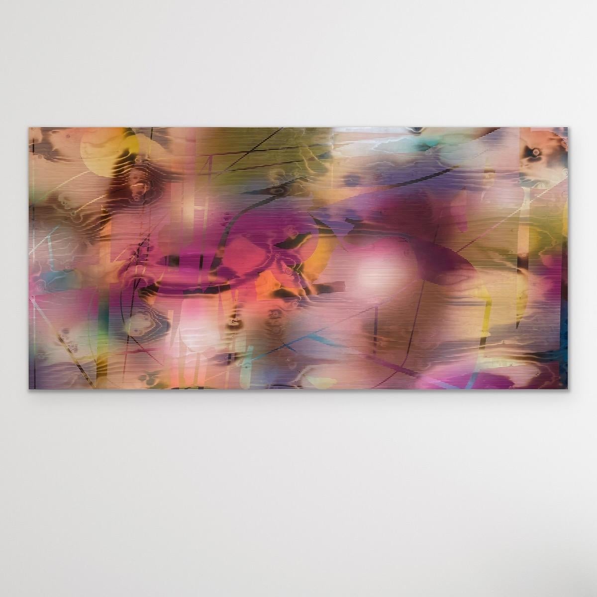 HRCB (grille vibrante peinture abstraite Wood formes contemporaines rose magenta) en vente 1