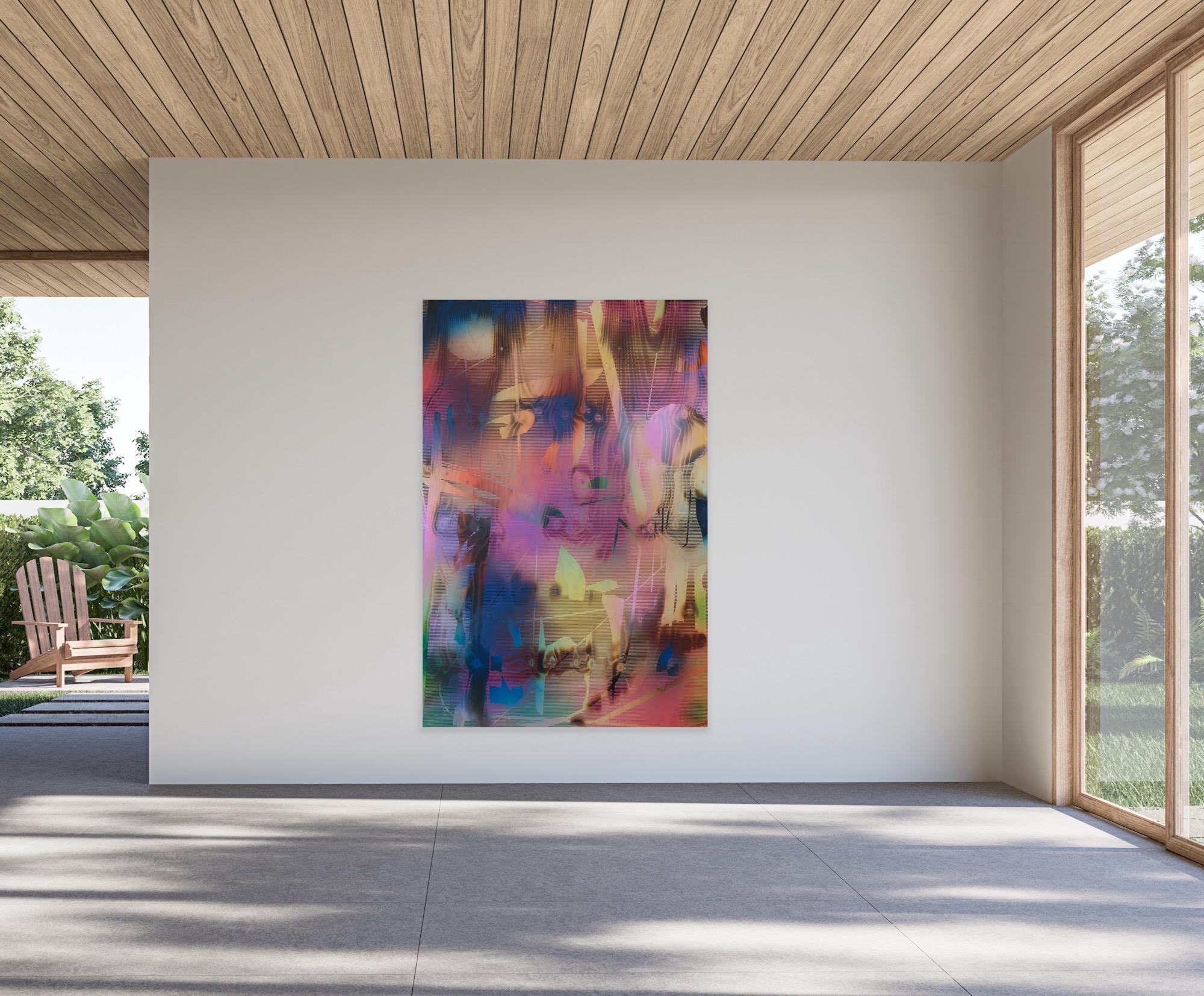 HRCR1 (quadro a griglia vibrante astratto in legno forme contemporanee rosa blu) - Painting Astratto di Melisa Taylor Metzger