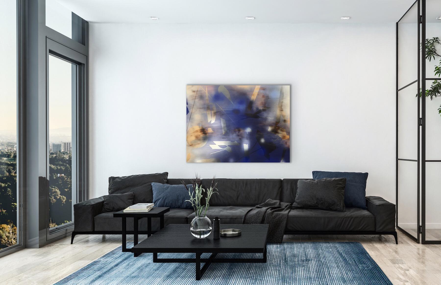 in City and in Forest 13 (blue painting abstract wood royal navy cobalt grid) 10