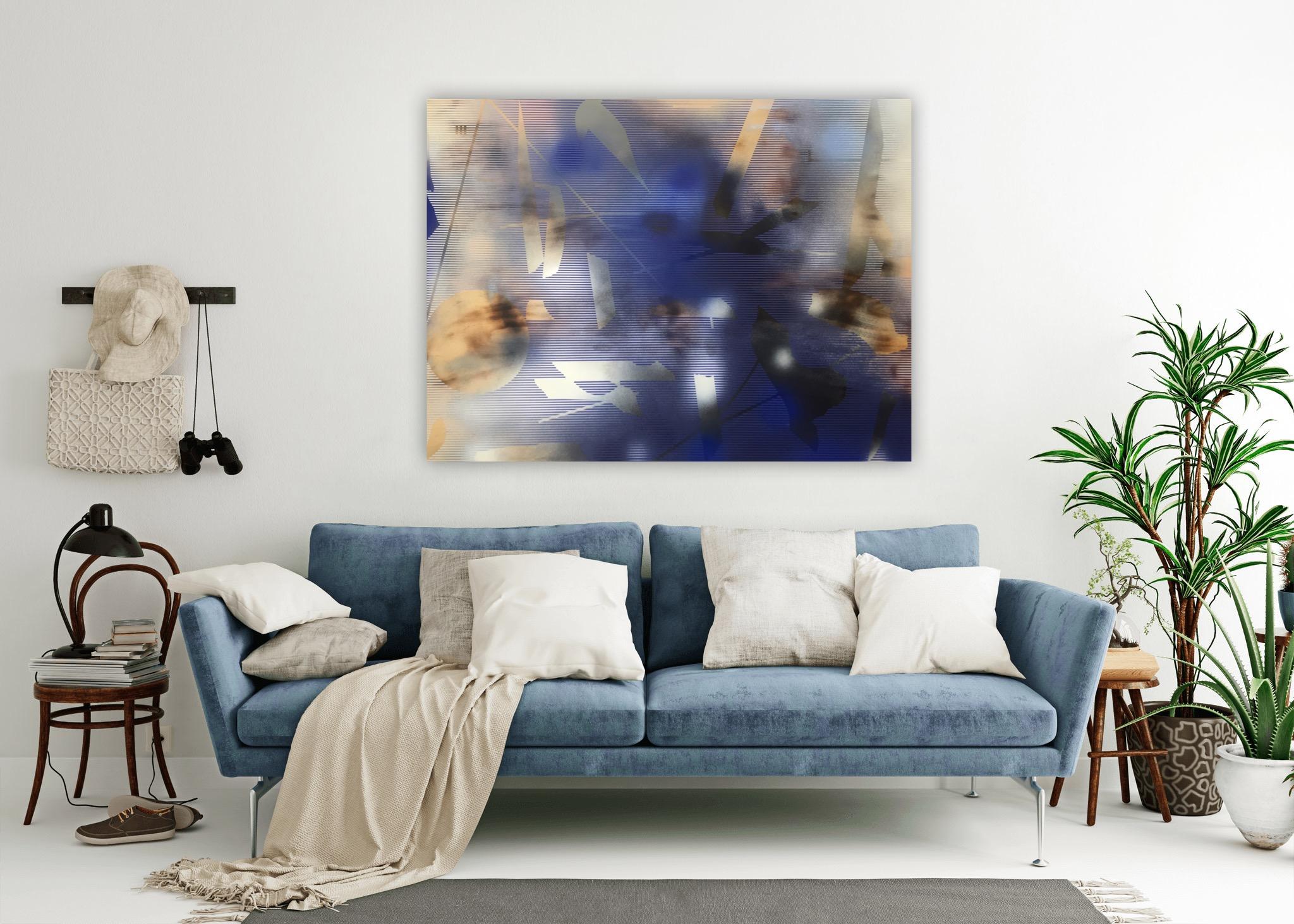 „In City and in Forest 13“ (blaues Gemälde aus abstraktem Holz mit marineblauem Kobaltmuster) im Angebot 7
