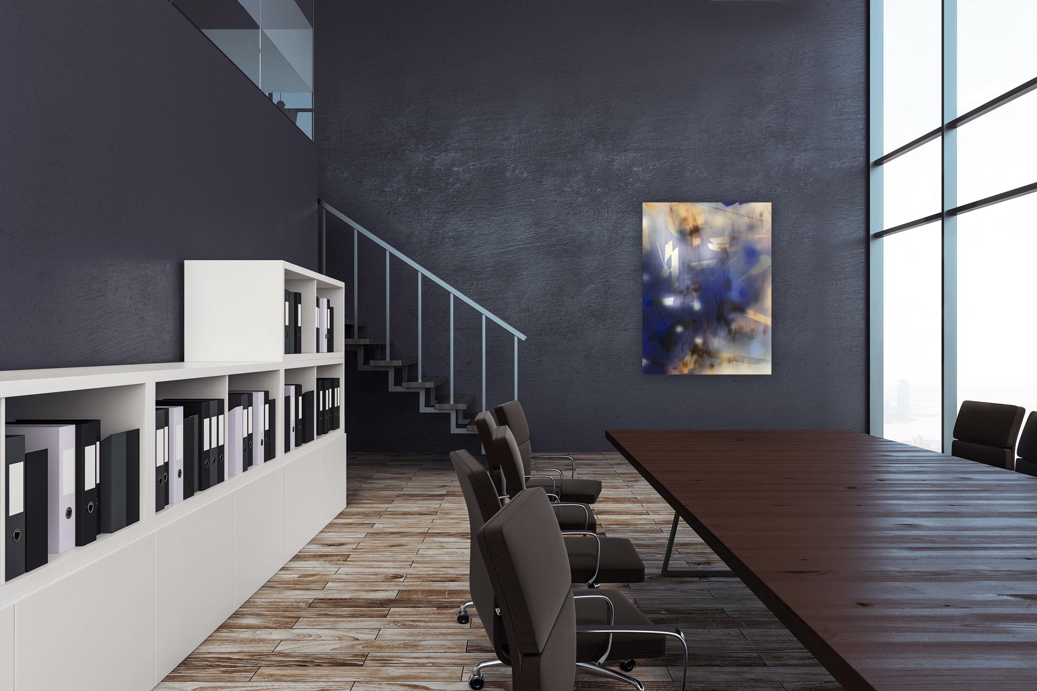 in City and in Forest 13 (blue painting abstract wood royal navy cobalt grid) 4