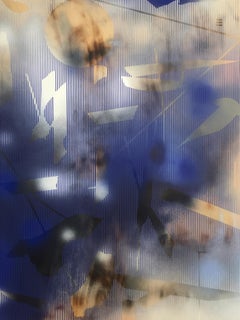 in City and in Forest 13 (grid painting abstract wood royal navy cobalt blue)
