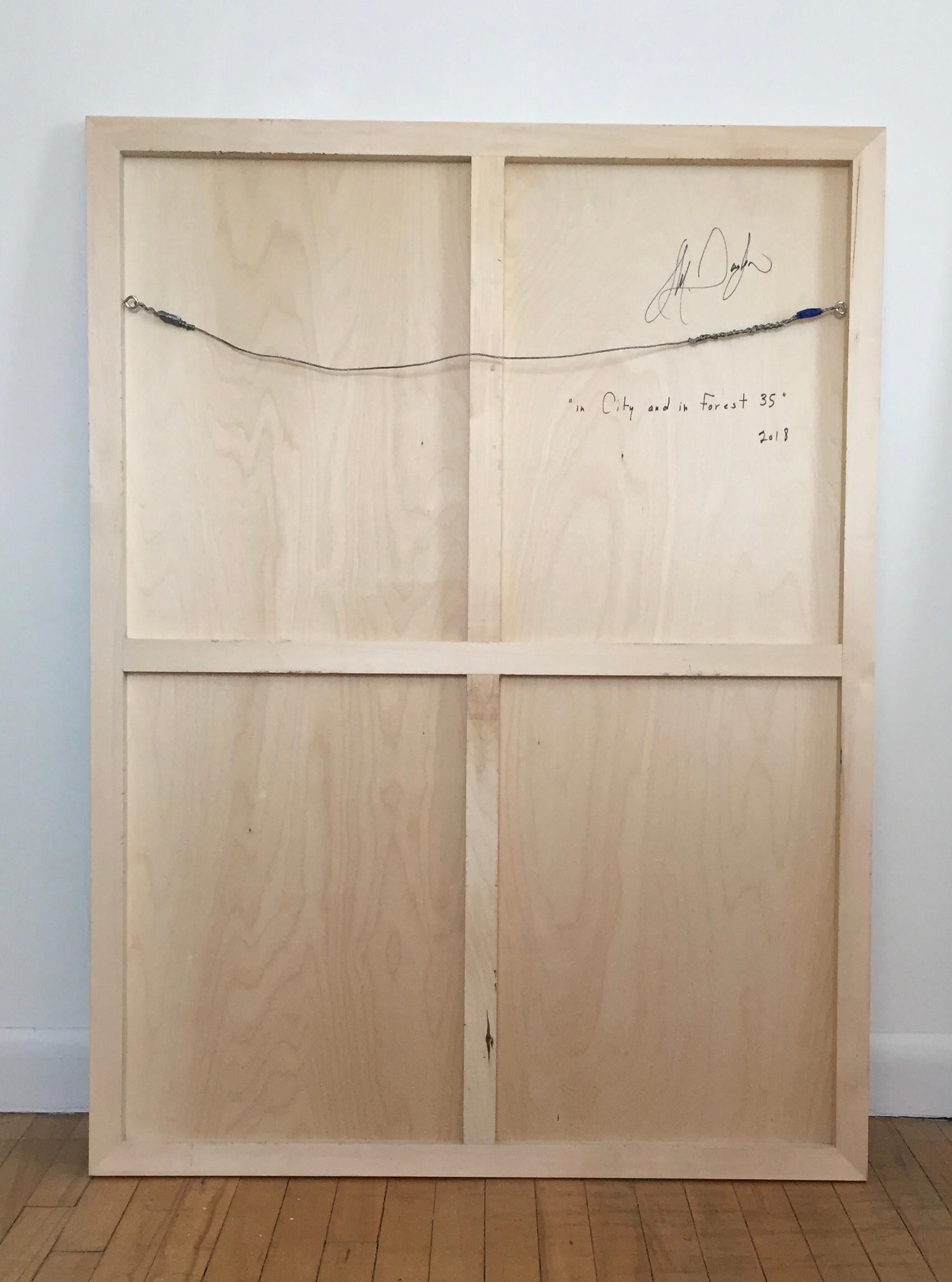 in City and in Wood 21 (quadro a griglia astratto in legno contemporaneo vibrante) 2