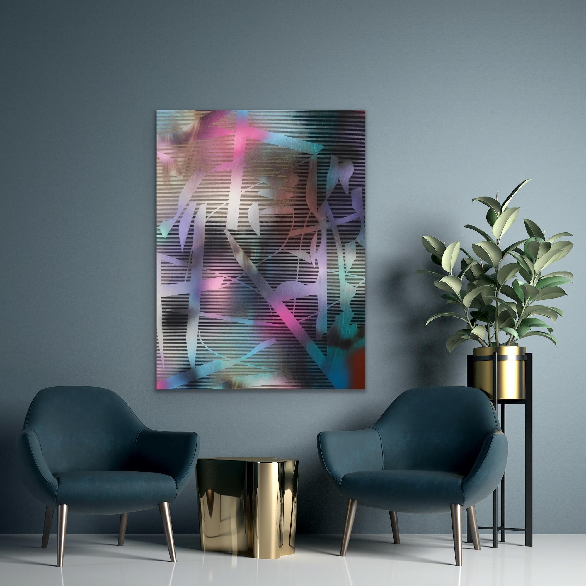 in City and in Forest 29 (grid painting abstract wood contemporary jewel tones) For Sale 1