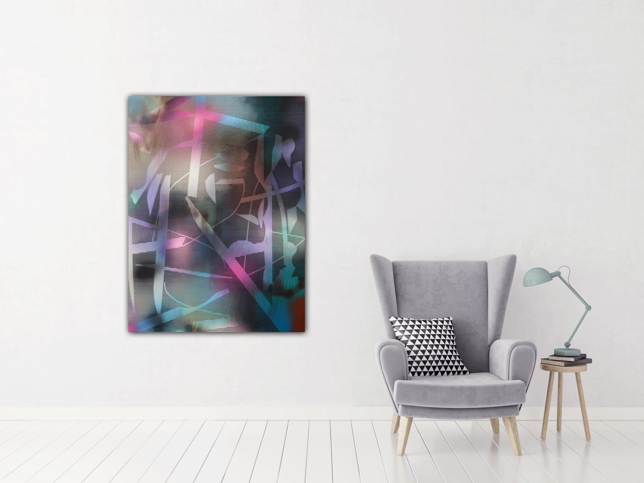 in City and in Forest 29 (grid painting abstract wood contemporary jewel tones) - Abstract Geometric Painting by Melisa Taylor Metzger