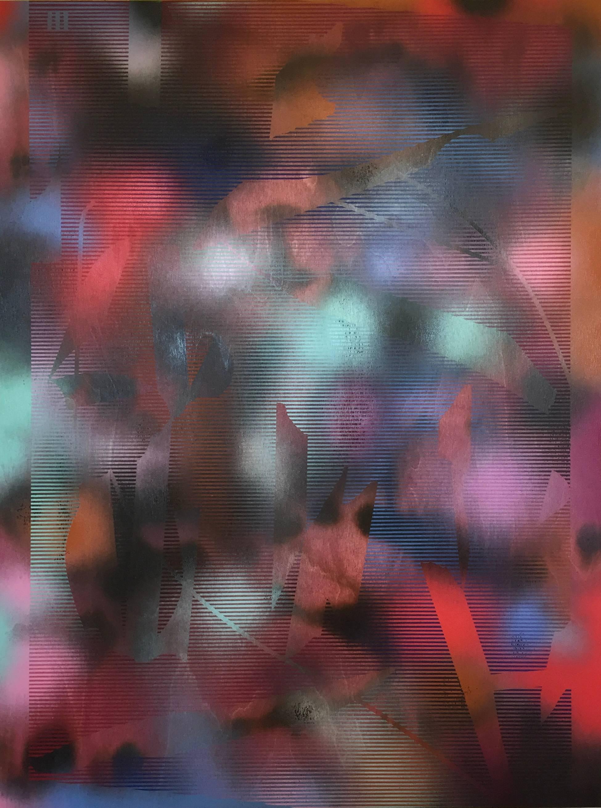 in City and in Forest 34 (grid-Gemälde abstraktes Holz zeitgenössische dunkelrote Kunst) (Geometrische Abstraktion), Mixed Media Art, von Melisa Taylor Metzger