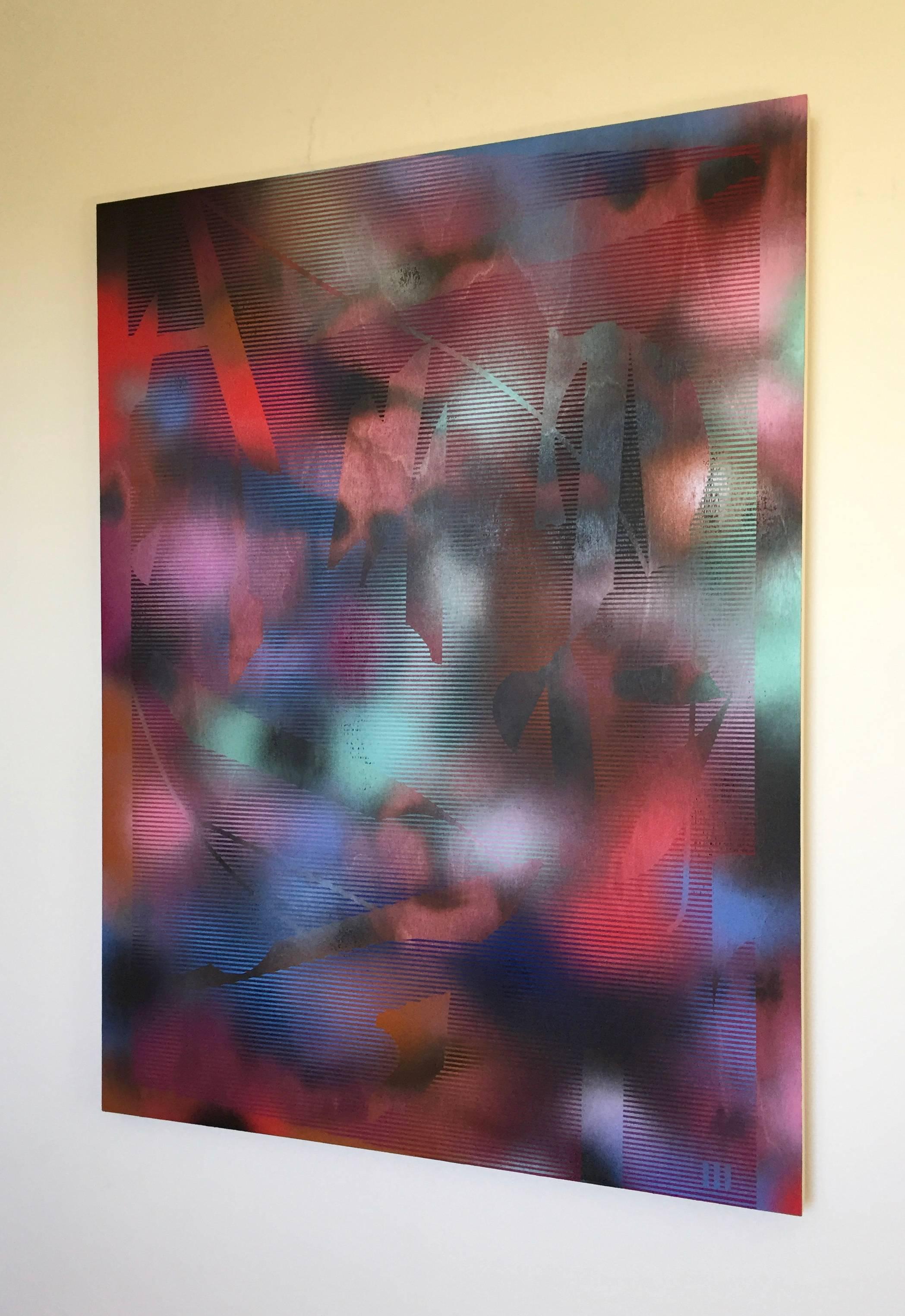 en la Ciudad y en el Bosque 34 (cuadro cuadriculado abstracto madera arte contemporáneo rojo oscuro) en venta 1