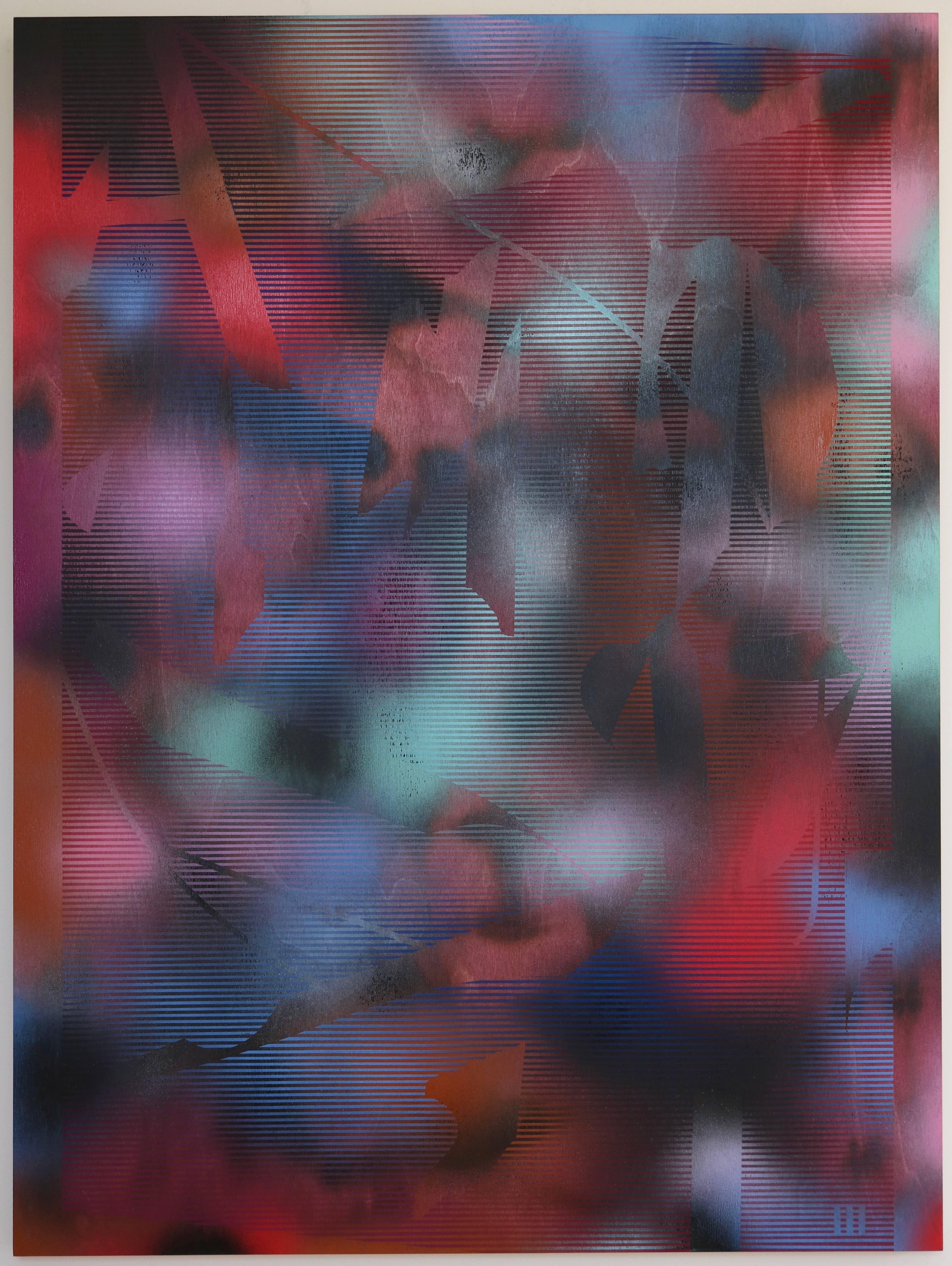 in City and in Forest 34 (grid-Gemälde abstraktes Holz zeitgenössische dunkelrote Kunst) im Angebot 6