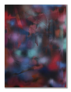 in City and in Forest 34 (peinture de grille en bois abstrait rouge foncé contemporain)