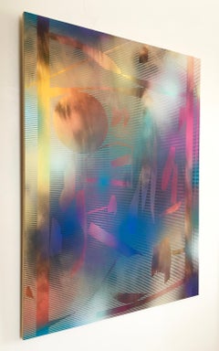 in City and in Forest 36 (grid painting abstract wood contemporary atmospheric)