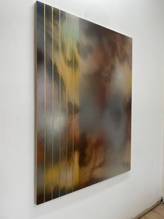 in City and in Forest 39 (grid stripes sepia painting abstract wood earth tones)