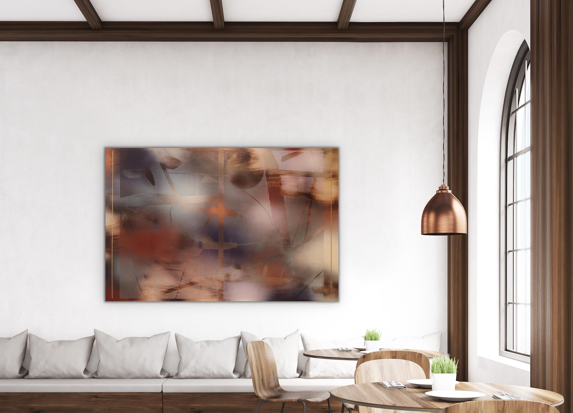Cascadai 10 (quadro in terracotta rosa astratto legno blu navy deco) 10