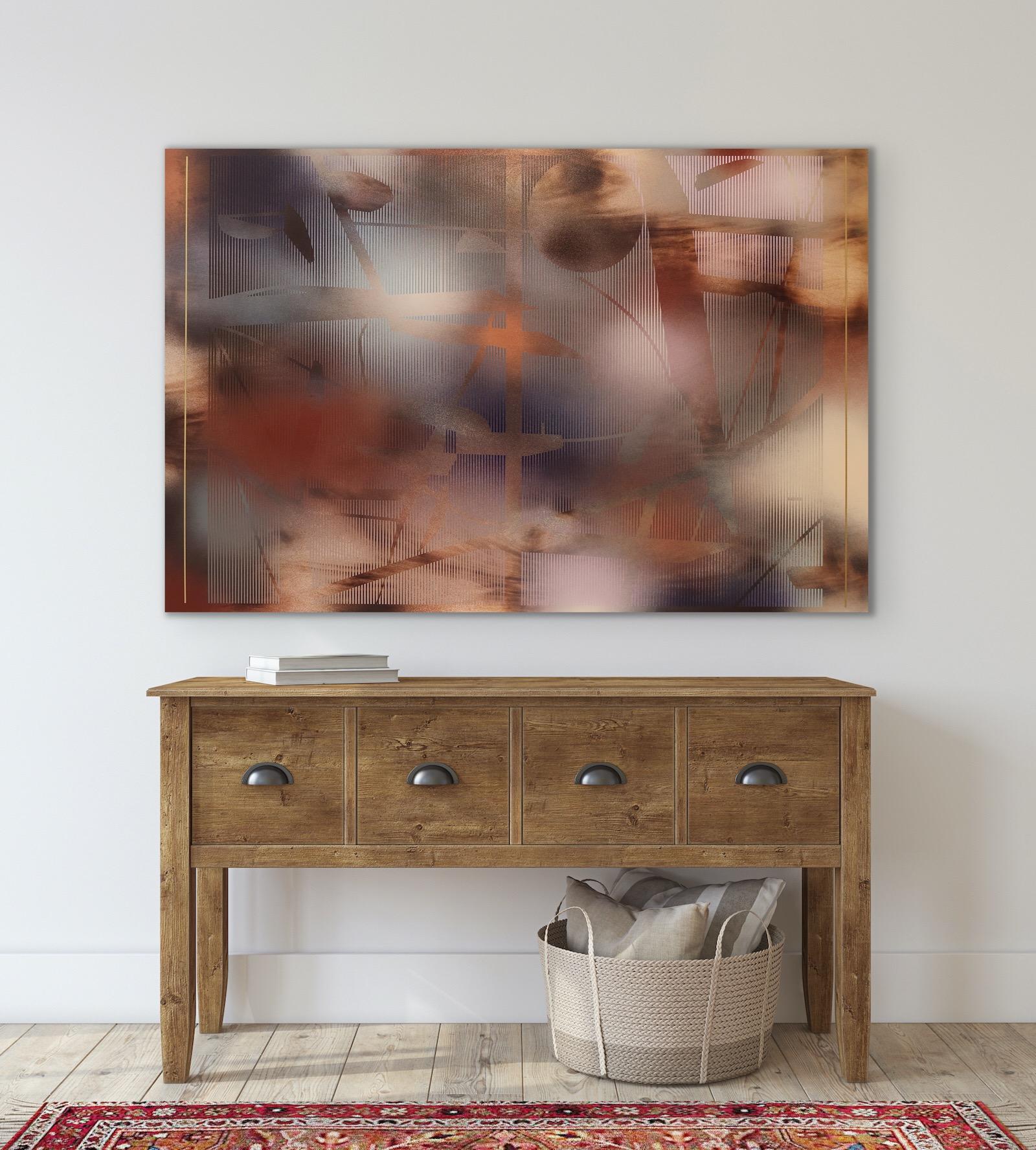 Cascadai 10 (quadro in terracotta rosa astratto legno blu navy deco) 3