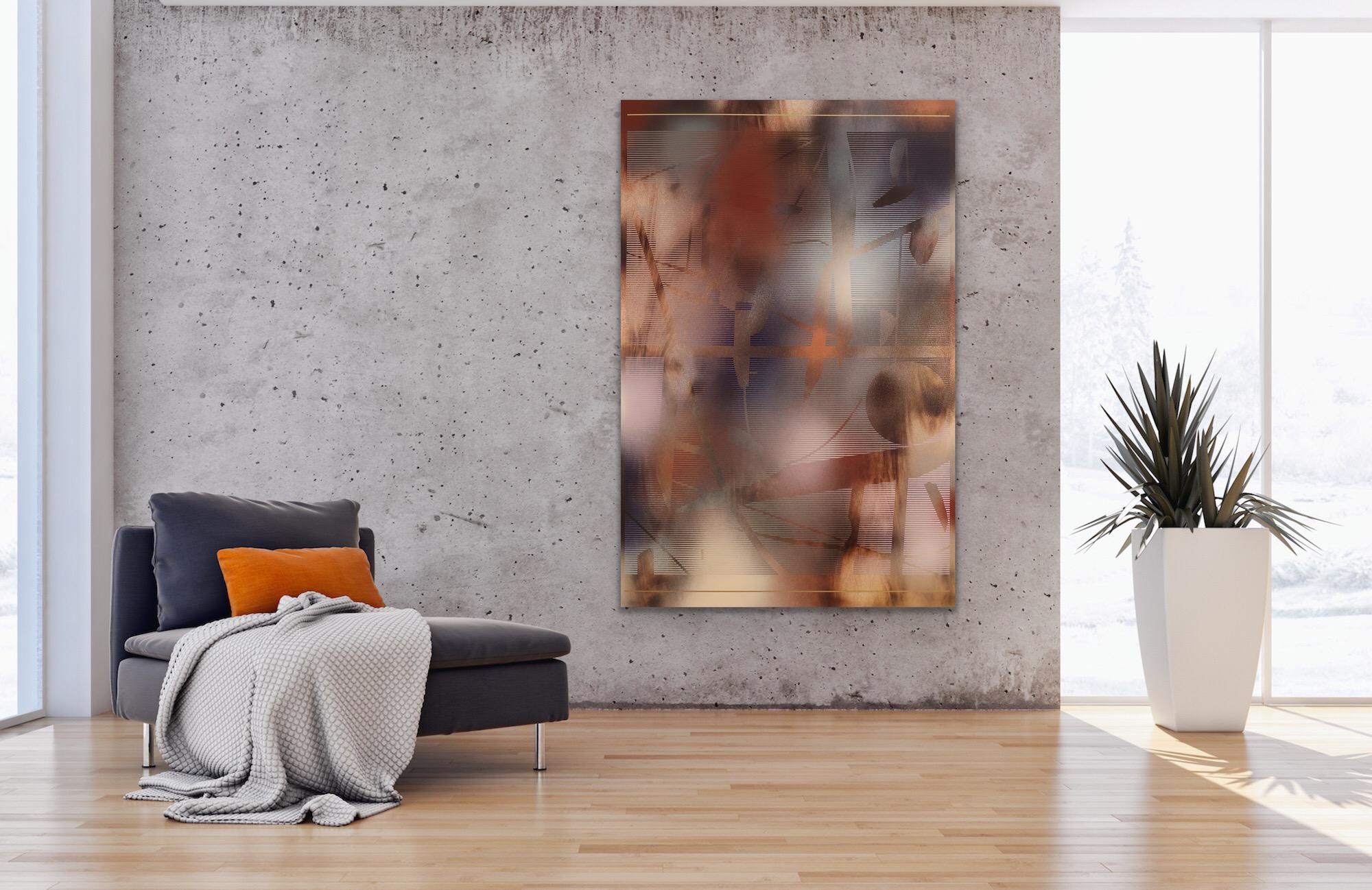 Cascadai 10 (quadro in terracotta rosa astratto legno blu navy deco) 7