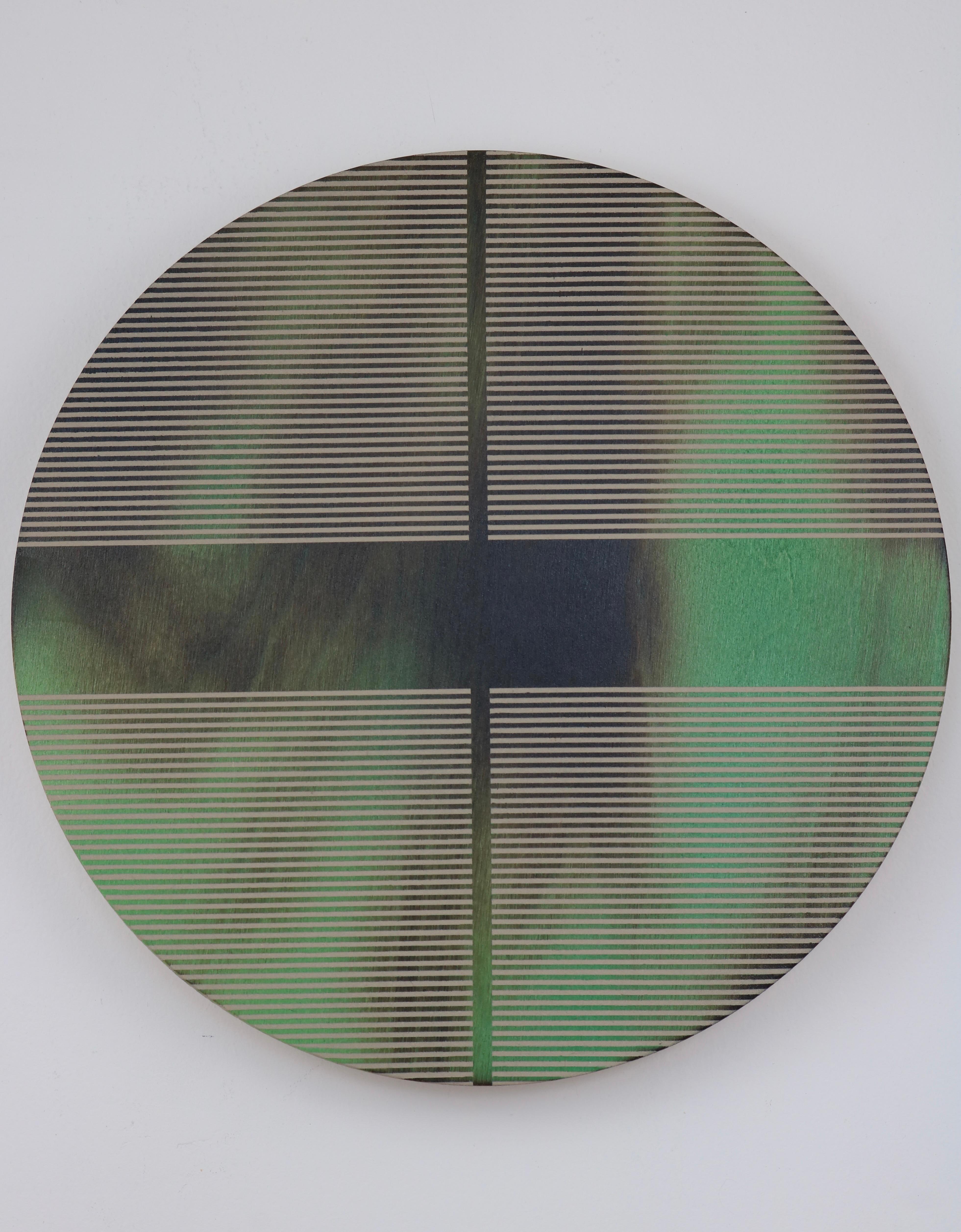 Grüne Jade Pille (minimalistisches rundes Gemälde auf Holz dopamine Kunst) – Mixed Media Art von Melisa Taylor Metzger