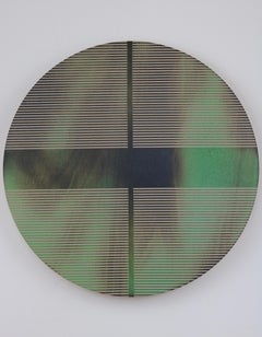 Jade green pill (minimaliste grid round painting on wood dopamine art)