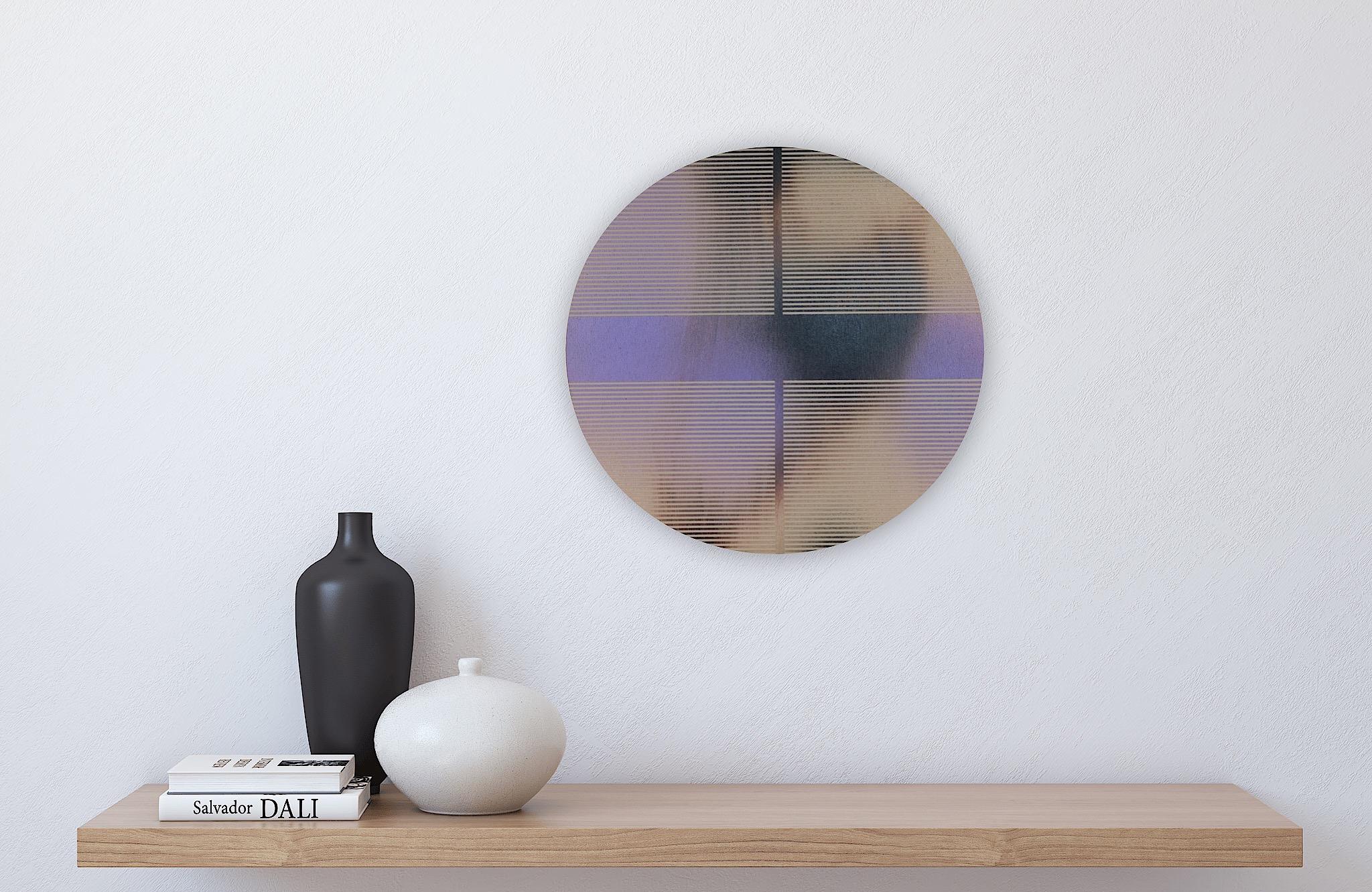 Lavender Purple pill (minimaliste grid round painting on wood dopamine art) For Sale 2