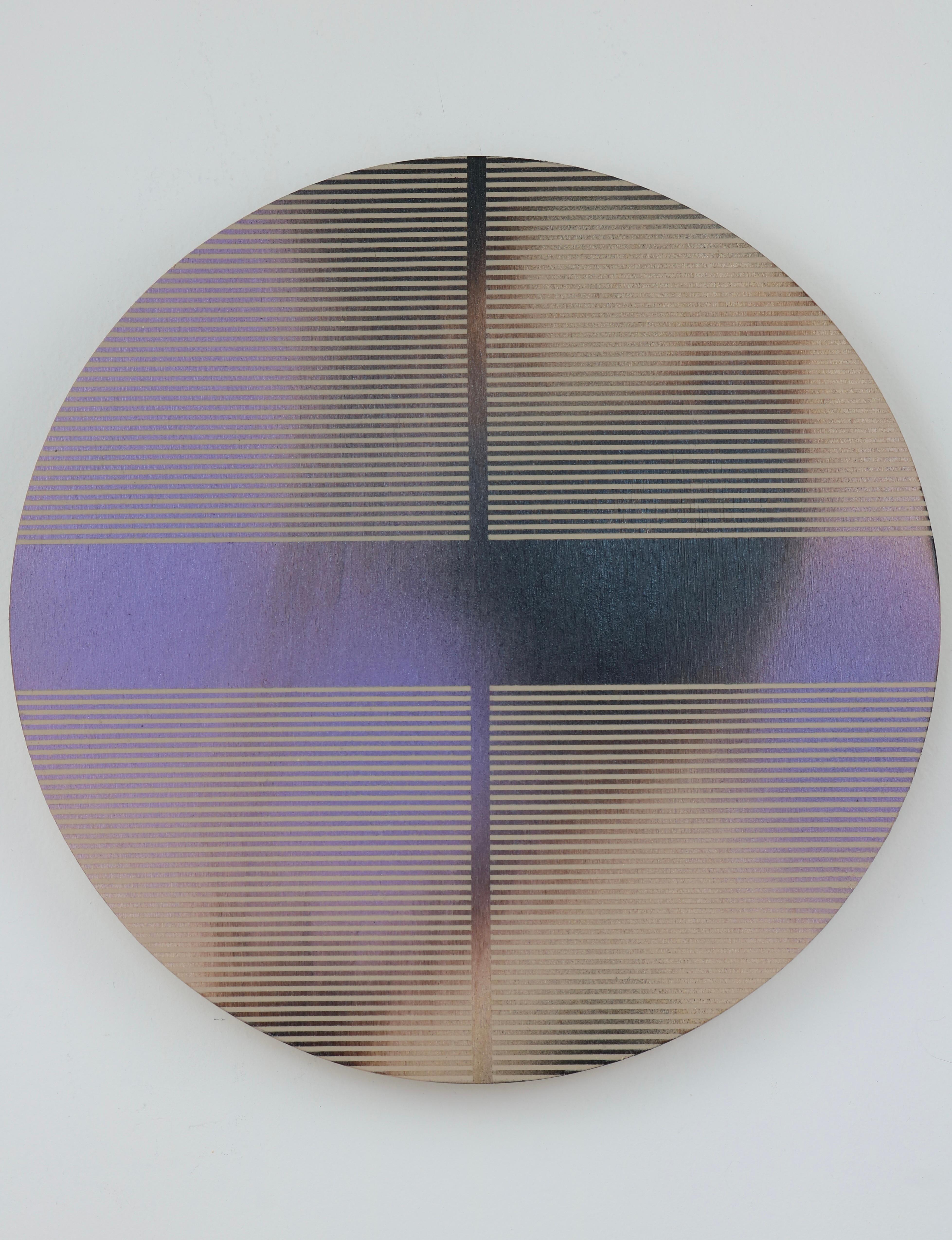 Melisa Taylor Metzger Abstract Painting - Lavender Purple pill (minimaliste grid round painting on wood dopamine art)