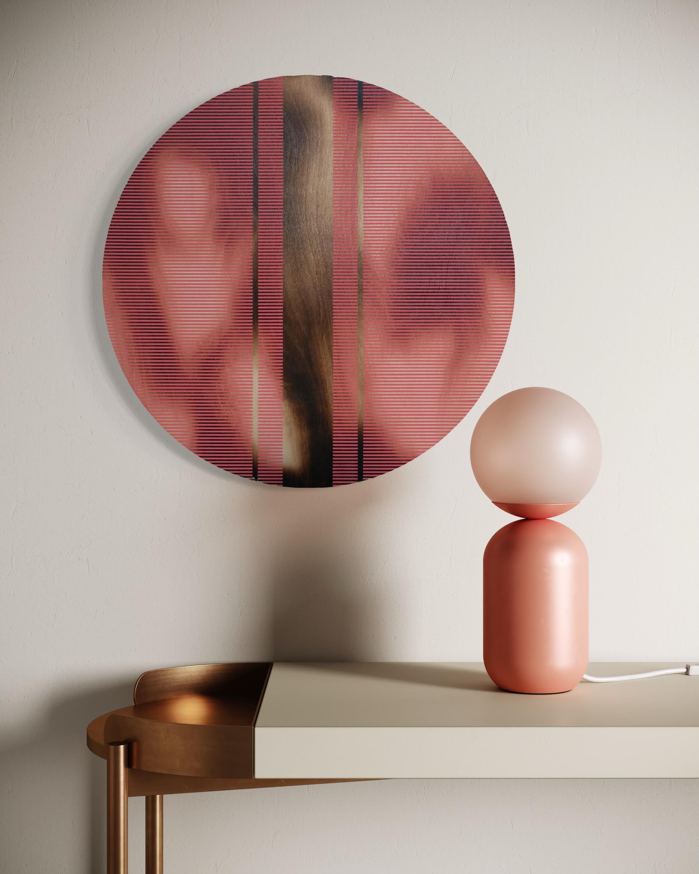 Light Coral Red pill (Minimalistisches Gitter runde Malerei auf Holz Dopamin Kunst) im Angebot 7