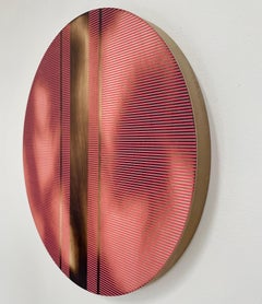 Light Coral Red pill (minimaliste grid round painting on wood dopamine art)