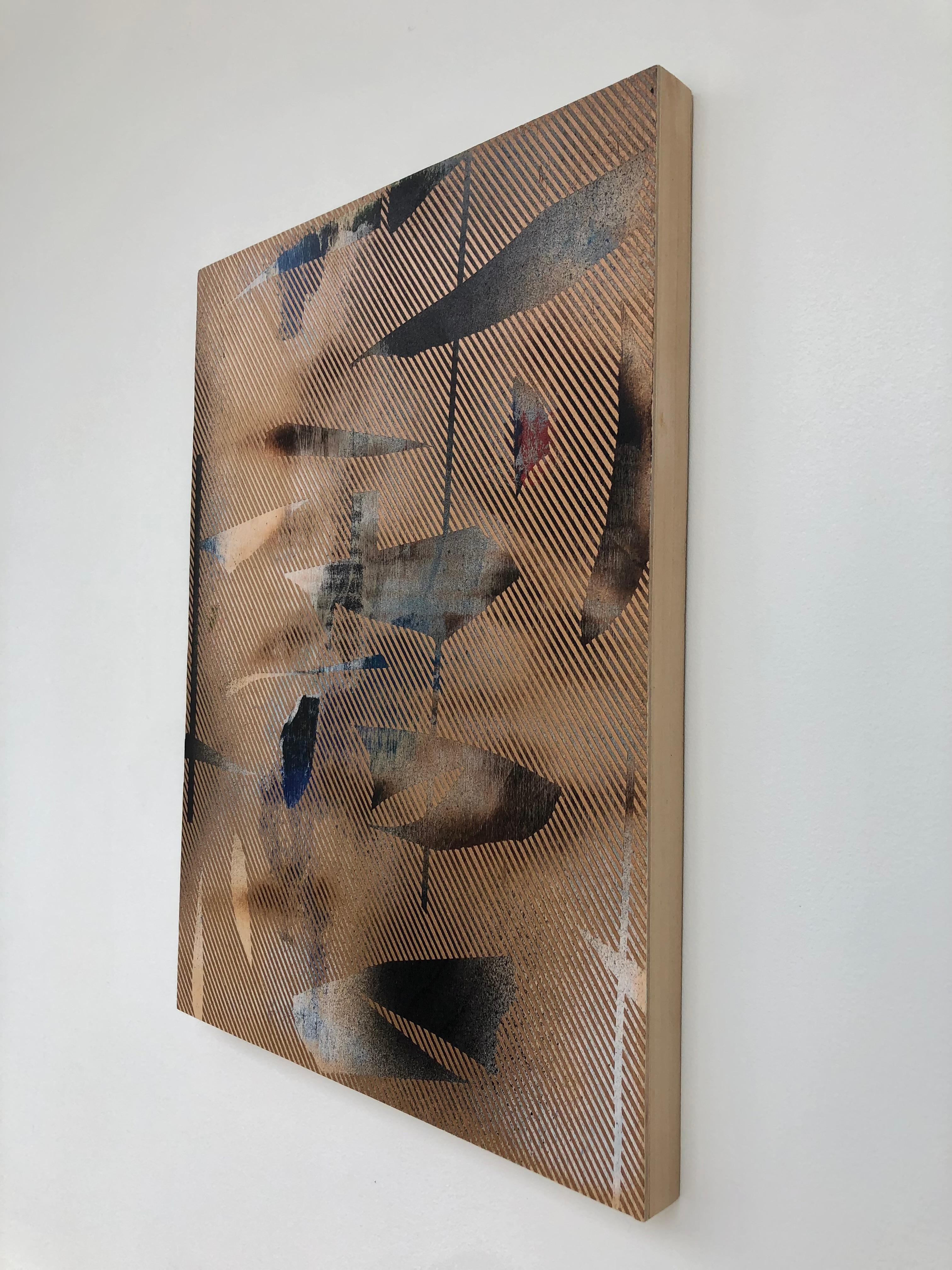 Mangata 20 (peinture à petite échelle à grille dorée en bois abstrait op art contemporain) en vente 1