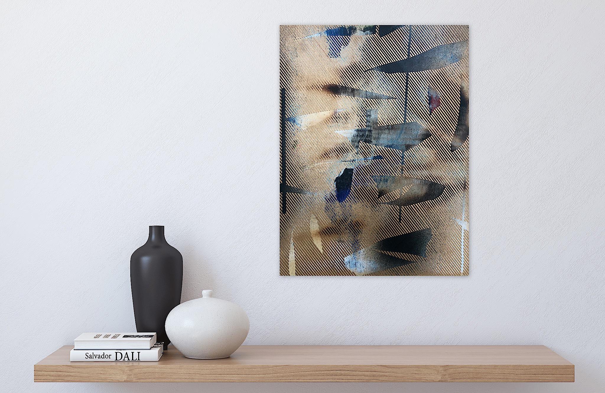 Mangata 20 (pittura a griglia su piccola scala in oro, astratto, legno, arte contemporanea) in vendita 3