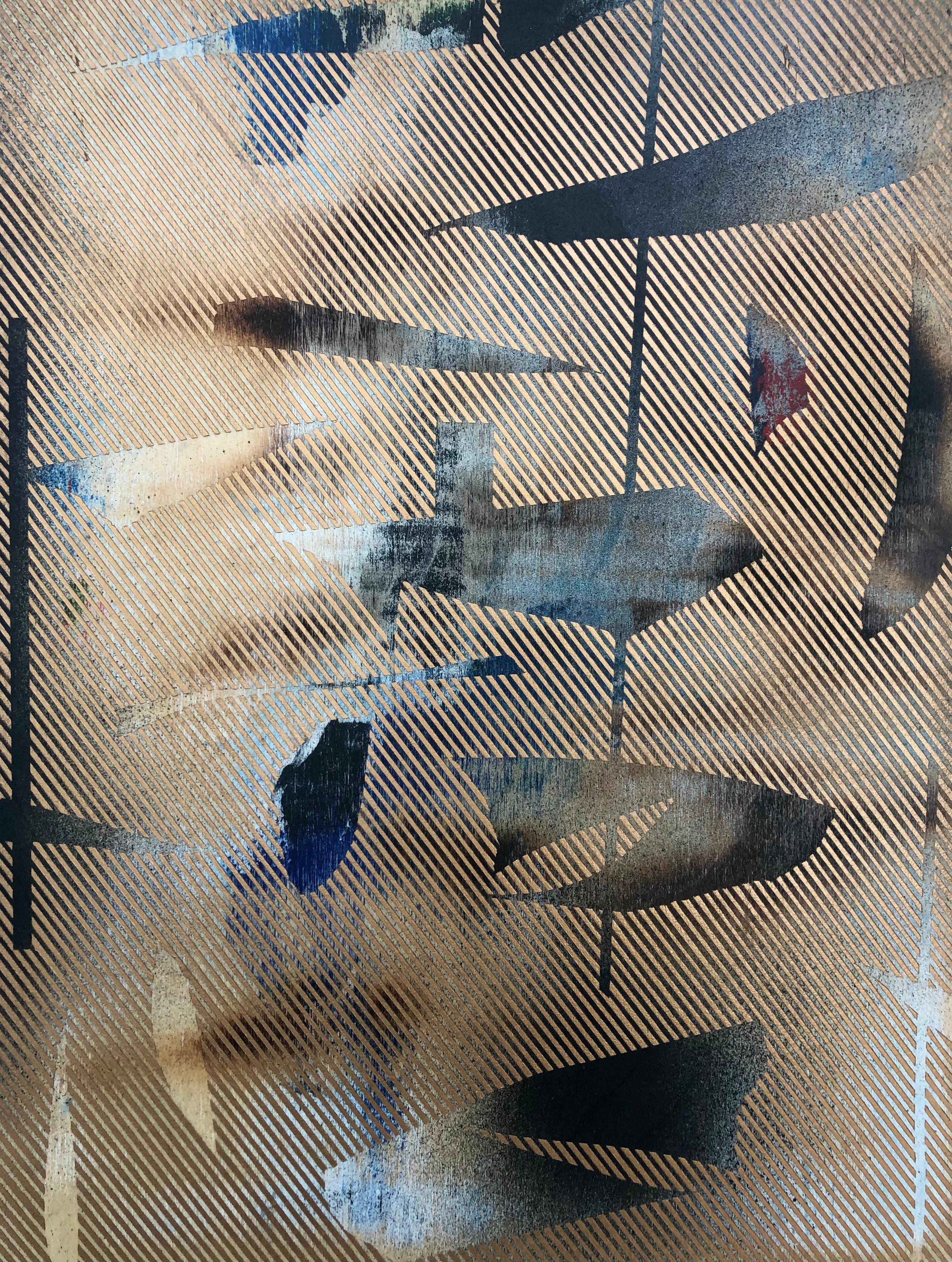 Mangata 20 (pequeña escala de oro rejilla pintura abstracta madera contemporánea op art)
