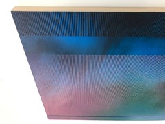 Mangata 2023.3 (small blue green minimalist grid painting abstract wood op art)