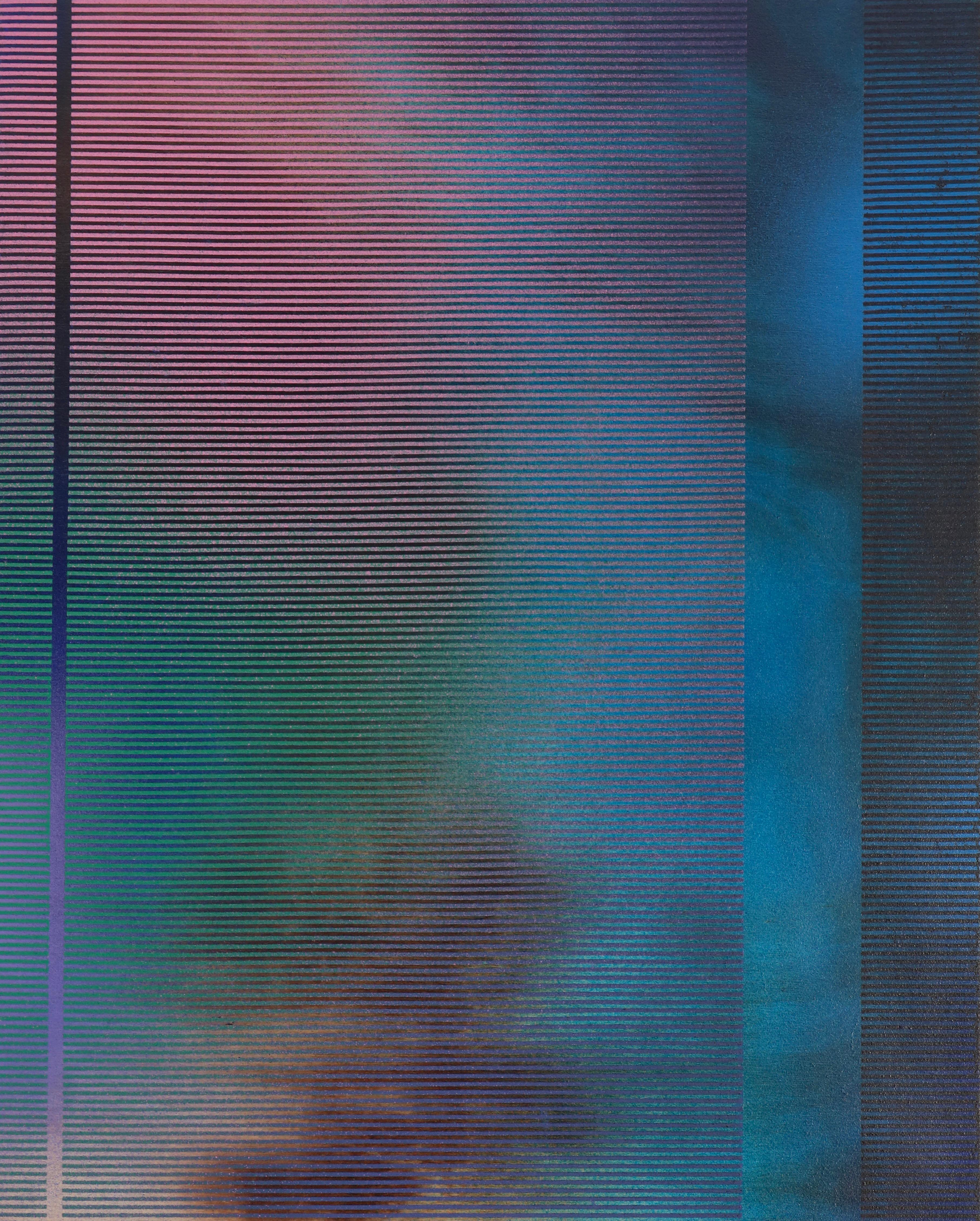 Melisa Taylor Metzger Abstract Painting - Mangata 2023.3 (small blue green minimalist grid painting abstract wood op art)