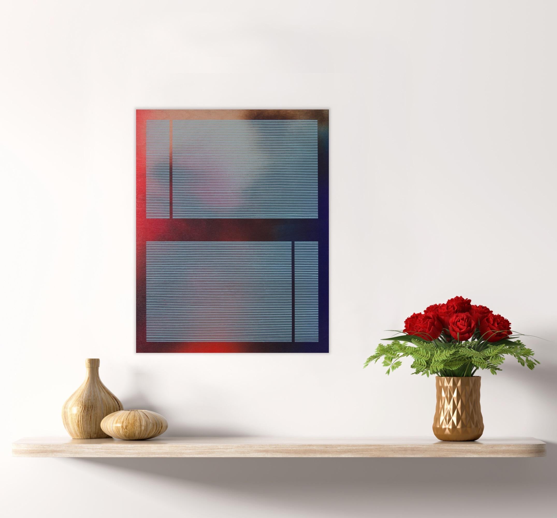 Mangata 2023.5 (small blue minimalist grid painting abstract wood op art) 1