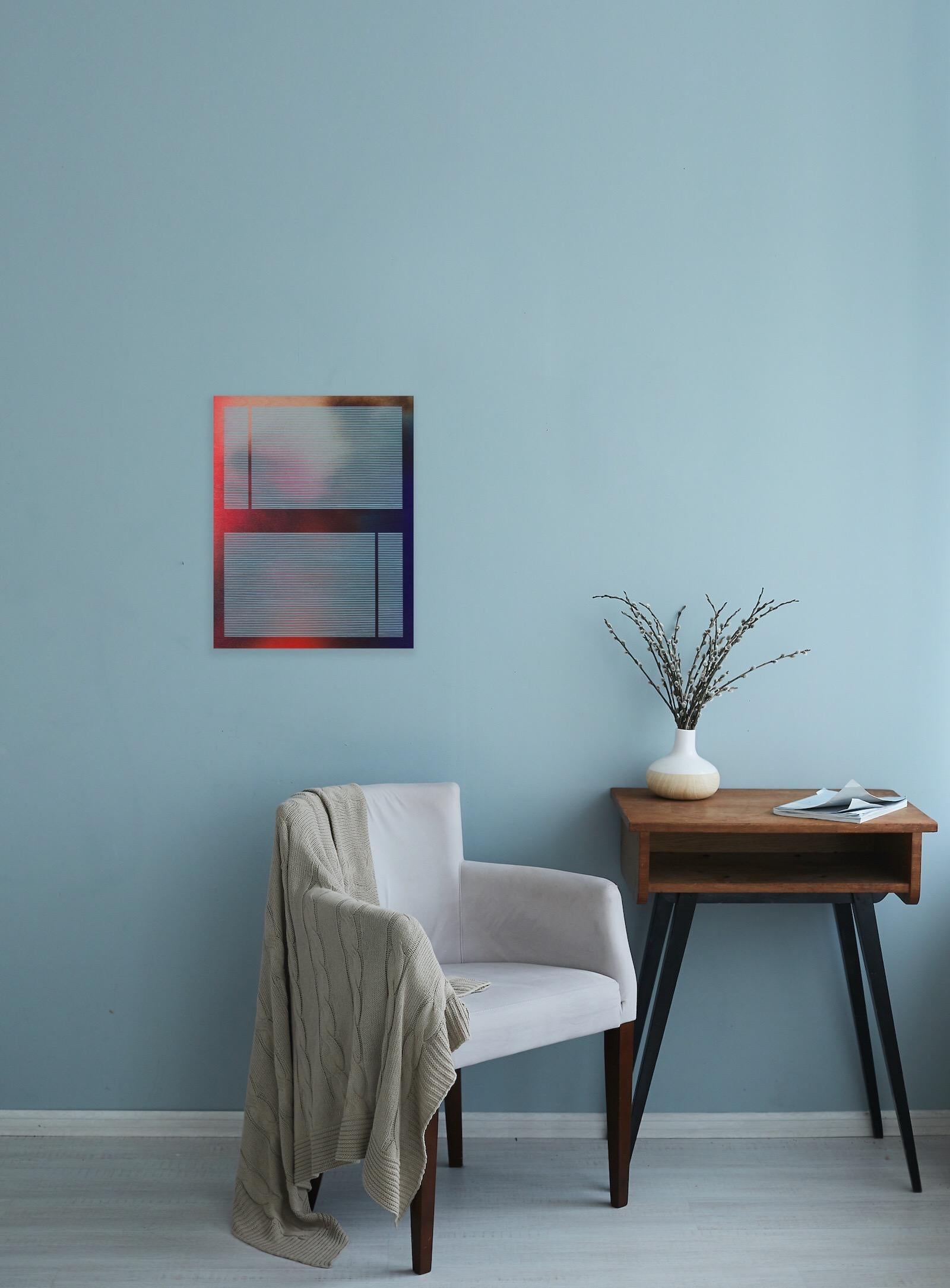 Mangata 2023.5 (small blue minimalist grid painting abstract wood op art) 2